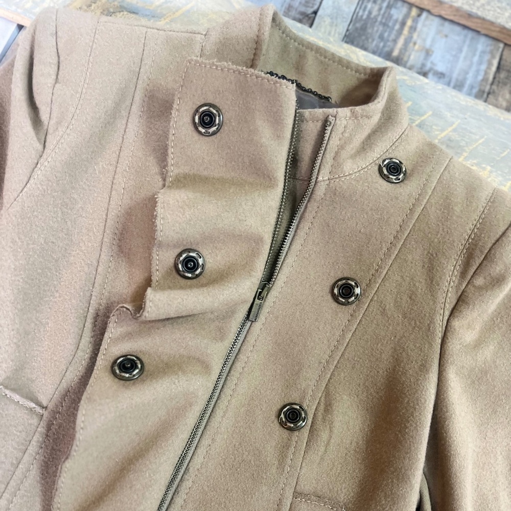 EUC. 90s [BCBG] Camel Military Moto Coat | Cashmere + Wool Beige Jacket | Medium - Picture 3 of 15